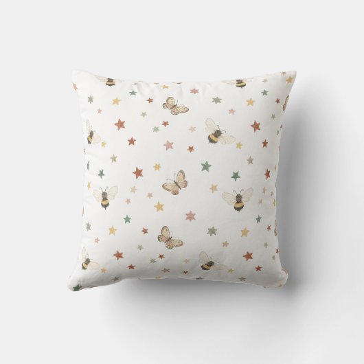 Boho Rainbow & Whimsical Bee Pattern Nursery Curta Kissen (Rückseite)