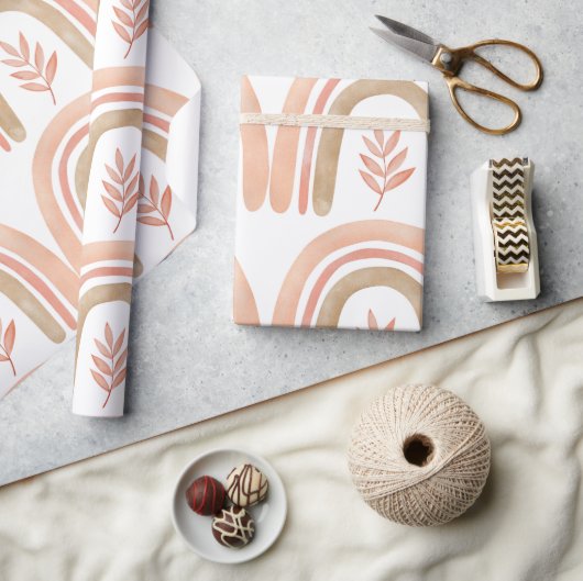 Boho Rainbow White, Pink und Green Girls Geschenkpapier (Kunsthandwerk)