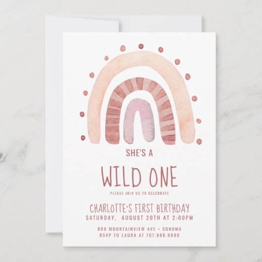 Boho Rainbow Wild One Geburtstag Einladung (Vorderseite)