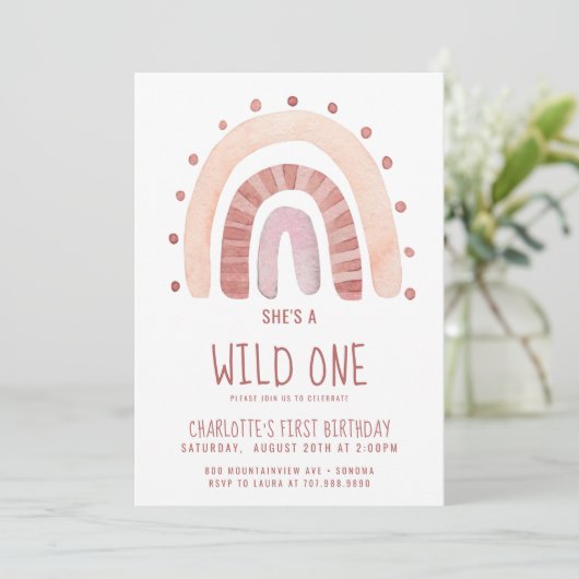 Boho Rainbow Wild One Geburtstag Einladung (Stehend Vorderseite)