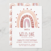 Boho Rainbow Wild One Geburtstag Einladung (Vorne/Hinten)