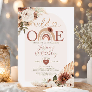 Boho Rainbow Wild ONE Geburtstag Pampas Grass Einladung