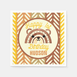 Boho Rainbow Woodland Bär Retro Happy Birthday Serviette