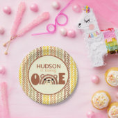 Boho Rainbow Woodland Bear Erster Geburtstag Pappteller (Party)