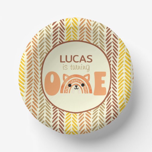 Boho Rainbow Woodland Fox Erster Geburtstag Pappteller (Vorderseite)