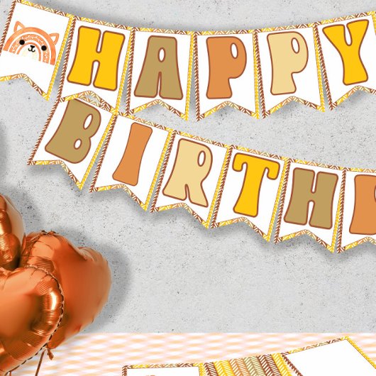 Boho Rainbow Woodland Fox Retro Happy Birthday Wimpelkette