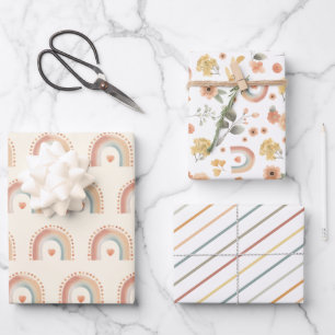 Boho Rainbow Wrapping Paper - Erdetes Neutrales Wa Geschenkpapier Set