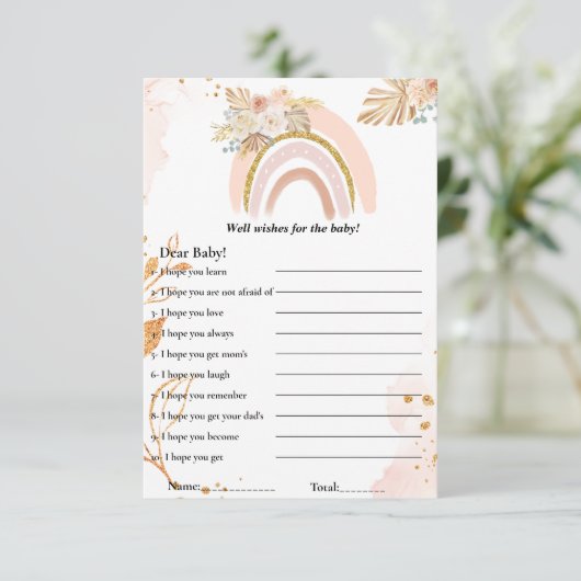 Boho Rainbow wünscht sich für das Baby Duschgame C Einladung (Stehend Vorderseite)