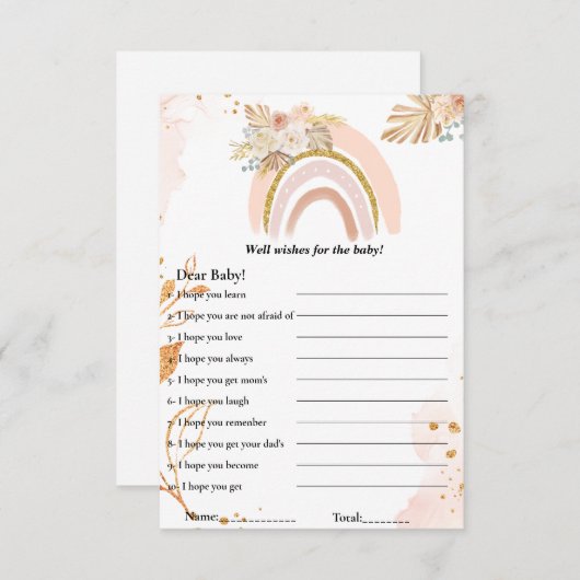 Boho Rainbow wünscht sich für das Baby Duschgame C Einladung (Vorne/Hinten)