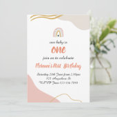 Boho Rainbow zum ersten Geburtstag Einladung (Stehend Vorderseite)