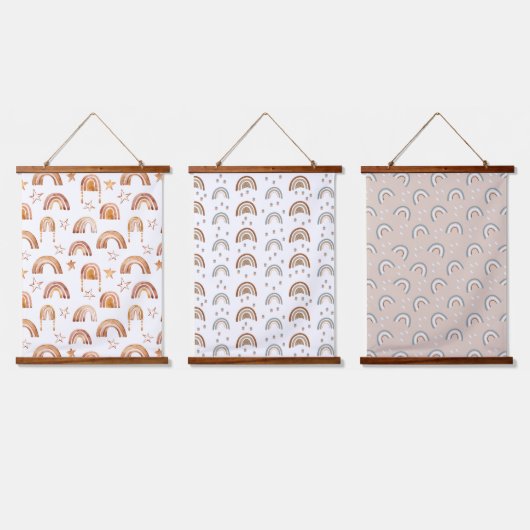 Boho Rainbows Kinderzimmer Hängen Tapisserie Mauer Wandteppich Mit Holzrahmen (Dreifach)