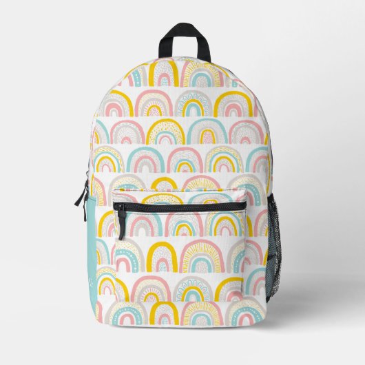 Boho Rainbows Pattern Personalisiert Bedruckter Rucksack (Vorderseite)