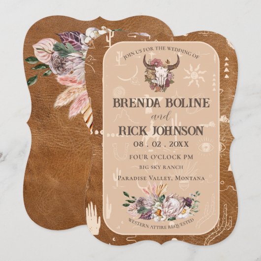 Boho Ranch Desert Tan Wedding Einladung (Vorne/Hinten)