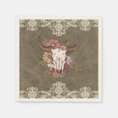 Boho Ranch Floral Bull Skull Paper Cocktail Napkin Serviette (Vorderseite)