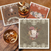 Boho Ranch Floral Bull Skull Paper Cocktail Napkin Serviette