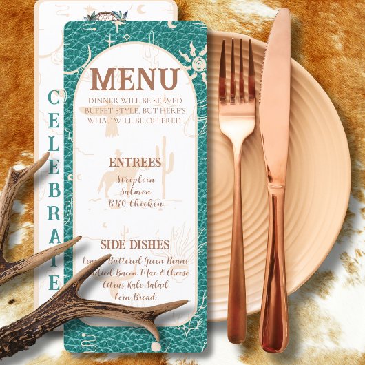 Boho Ranch Turquoise Wedding Flat Menu Menükarte