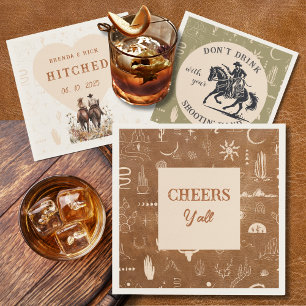 Boho Ranch Wedding Cheers Paper Cocktail Napkin Serviette