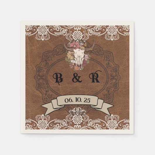 Boho Ranch Wedding Monogram Paper Cocktail Napkin Serviette (Vorderseite)
