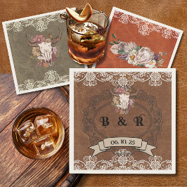 Boho Ranch Wedding Monogram Paper Cocktail Napkin Serviette