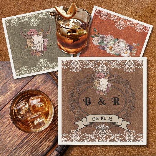 Boho Ranch Wedding Monogram Paper Cocktail Napkin Serviette