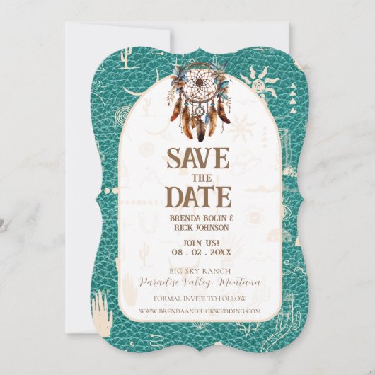 Boho Ranch Wedding Türkise Foto Save the Date (Vorderseite)