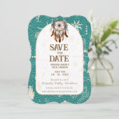 Boho Ranch Wedding Türkise Foto Save the Date (Stehend Vorderseite)