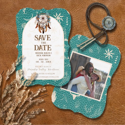 Boho Ranch Wedding Türkise Foto Save the Date Einladung