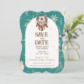 Boho Ranch Wedding Türkise Foto Save the Date Einladung (Stehend Vorderseite)