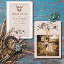 Boho Ranch White Leather Foto Einladung zur Hochze