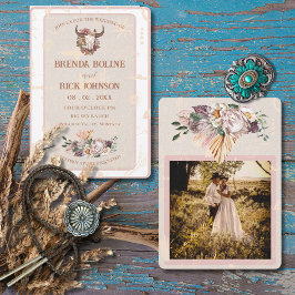 Boho Ranch White Leather Foto Einladung zur Hochze