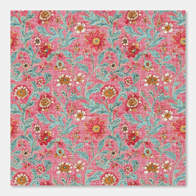 Boho Raspberry Aqua Floral Pattern Tapete (Vorderseite)