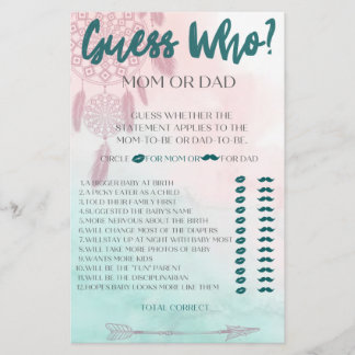 Boho rät, wer Baby Showspiel Flyer