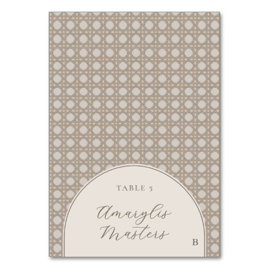 Boho Rattan Bamboo Cane Wedding Platzkarten Tischnummer (Vorderseite)