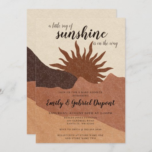 Boho Ray of Sunshine Baby Shower Einladung (Vorne/Hinten)