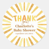 Boho Ray of Sunshine Baby Shower Vielen Dank Runder Aufkleber (Vorderseite)