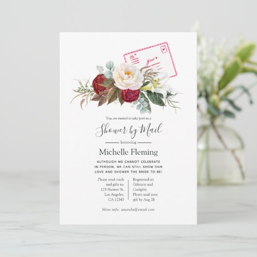 Boho Red and White Baby oder Brautparty per Mail Einladung (Stehend Vorderseite)