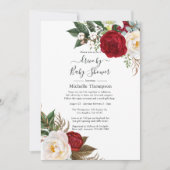 Boho Red and White Floral Drive By Shower Einladung (Vorderseite)