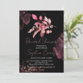 Boho Red Berries & Greenery Black Brautparty Einladung (Stehend Vorderseite)