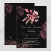 Boho Red Berries & Greenery Black Brautparty Einladung (Vorne/Hinten)