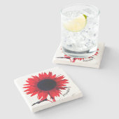 Boho Red Black Sunflower Personalisiert Steinuntersetzer (Seitenansicht)