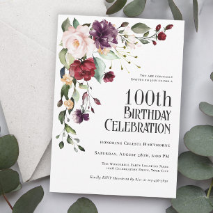 Boho Red, Blush und Lila 100. Geburtstagsparty Einladung