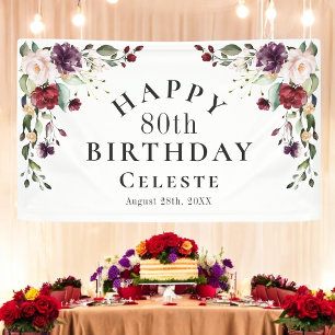 Boho Red Blush und Lila 80. Geburtstagsparty Banner