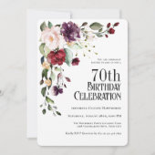 Boho Red, Blush und Lila Floral 70. Geburtstag Einladung (Vorderseite)
