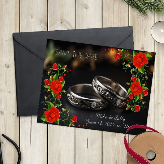 Boho Red Decorative Blume Hochzeit Save The Date