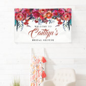 Boho Red Floral Feather Brautparty Willkommen Banner (Insitu)