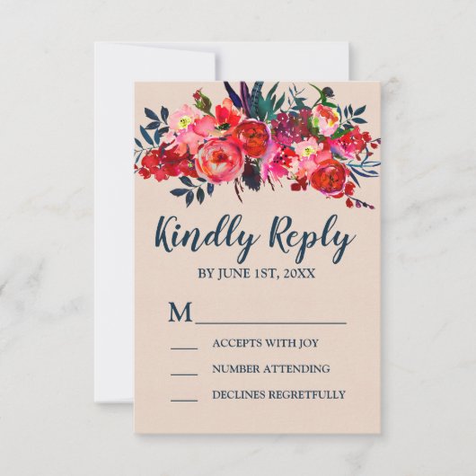 Boho Red Floral UAWG Response Card RSVP Karte (Vorderseite)