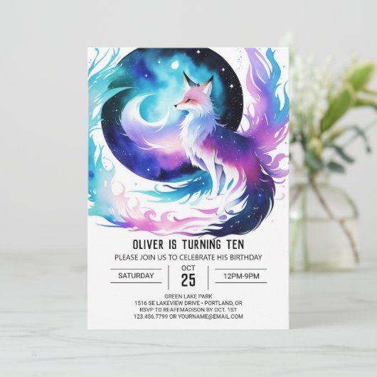 Boho Red Fox Adventure Birthday Einladung (Stehend Vorderseite)