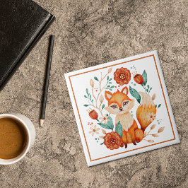 Boho Red Fox mit Blume und Blätter Fliese
