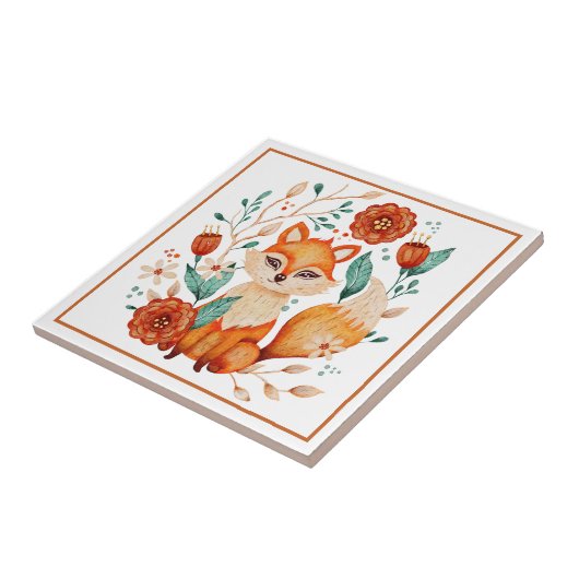 Boho Red Fox mit Blume und Blätter Fliese (Seite)