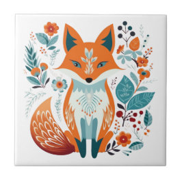 Boho Red Fox Skandinavien Folklorekunst Fliese
